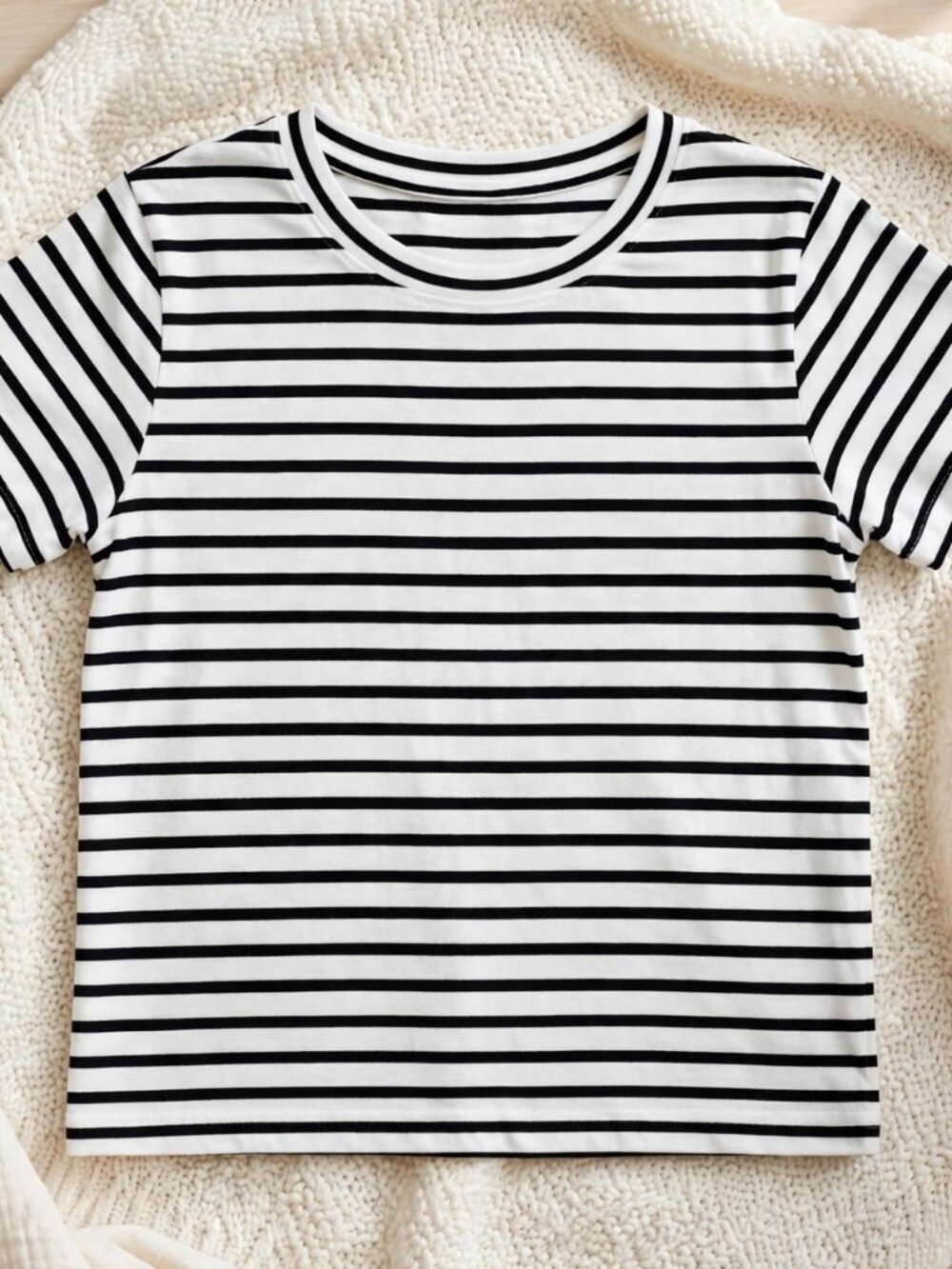 SHEIN Girls Black White Striped Top T-Shirt Size 12Y